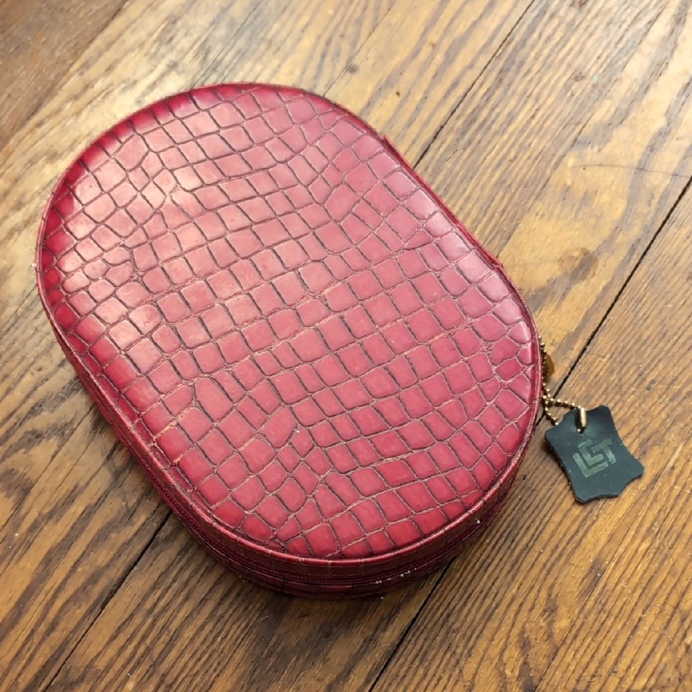 Lct Red Mock Croc Leather Travel Jewelry Case